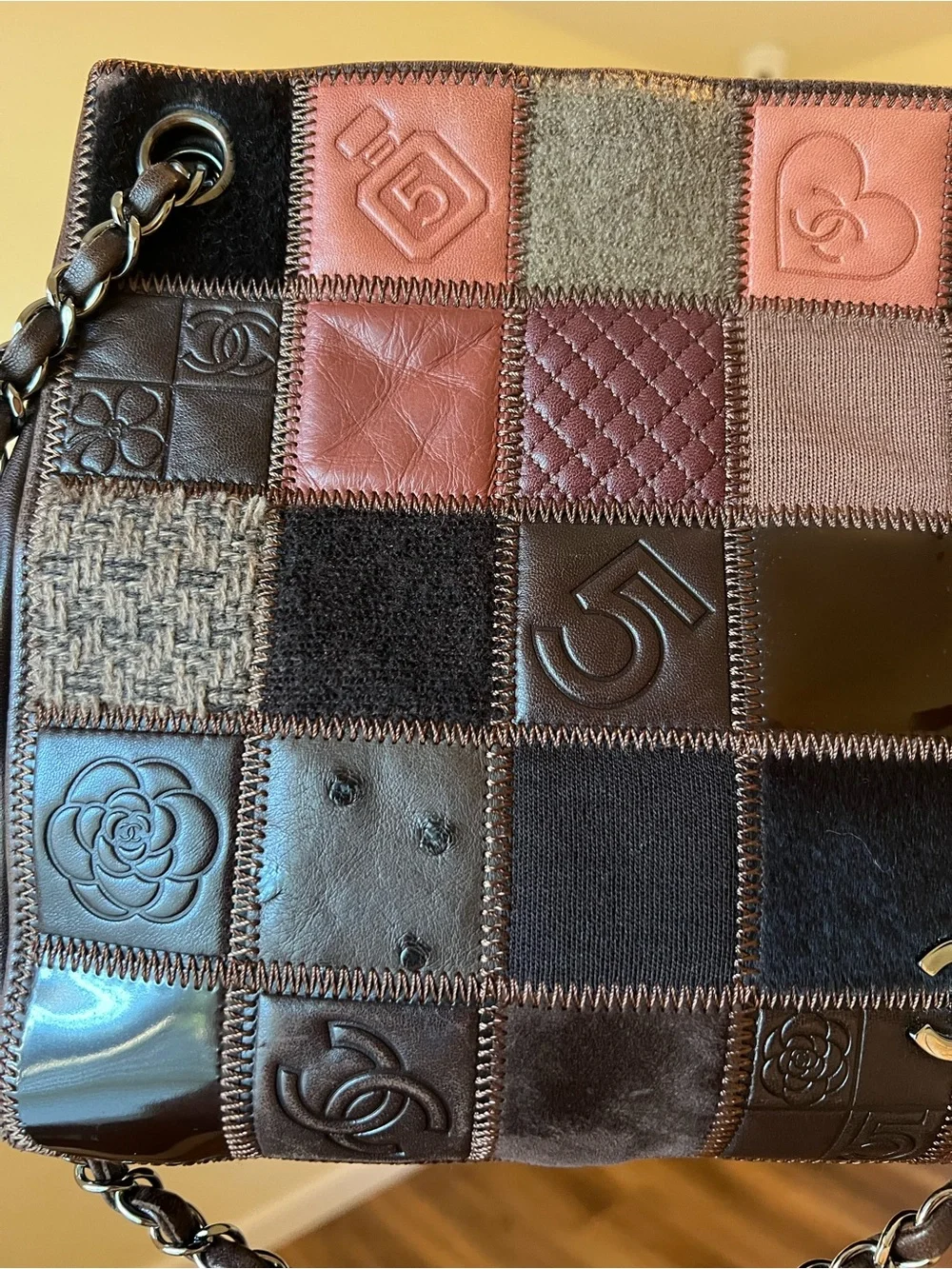 CHANEL Brown & Black Patchwork Leather Shoulder Bag